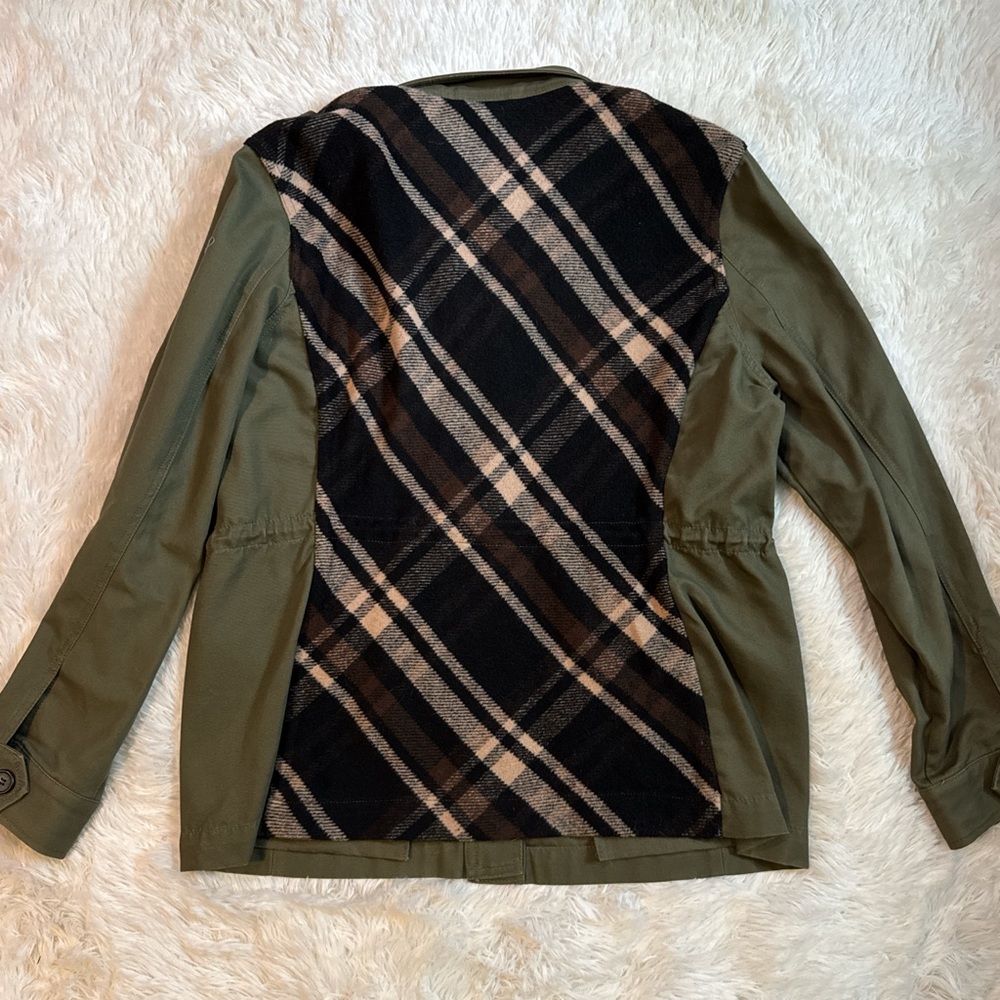 Lucky Brand Olive Utility Jacket with Fall Plaid Inset Back - Size XL EUC - Picture 4 of 4